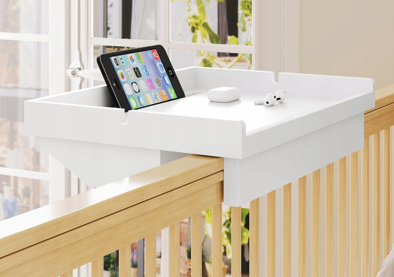 Table de nuit Voltu avec guide-câbles et support pour téléphone - Blanc - 33x8x25 cm