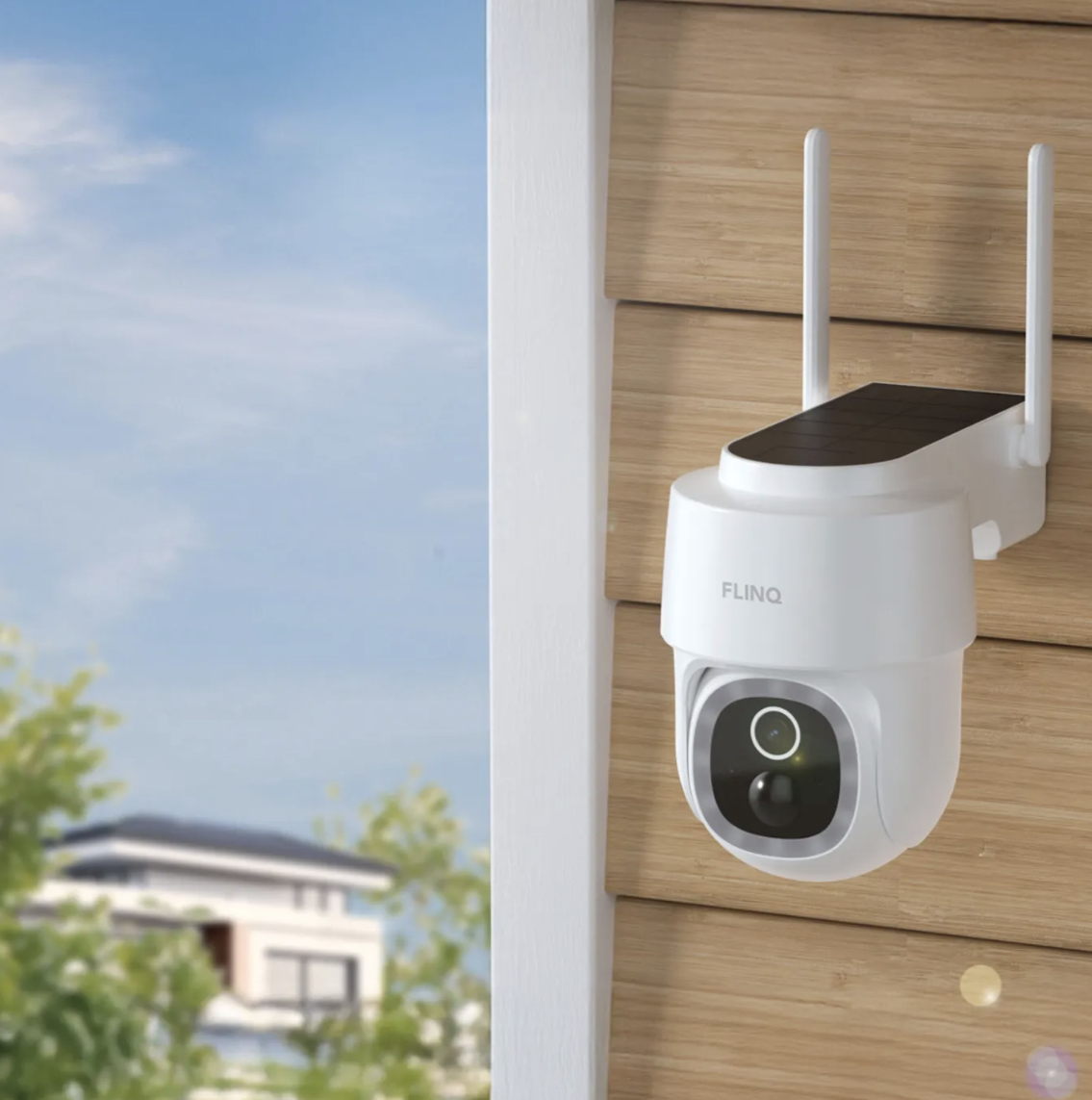 FlinQ Smart Dome Guard Security Camera White 16.3 x 9.9 x 13.8 cm - Caméra extérieure solaire 2K sans fil avec vision nocturne et contrôle par application
