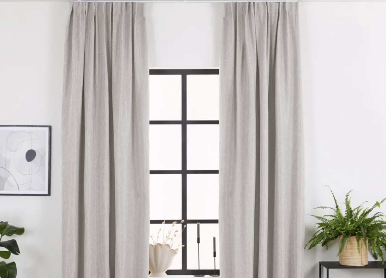 Outspot Luxury Woven Blackout Curtain with Hooks and Rings - Beige - 150 x 260 cm