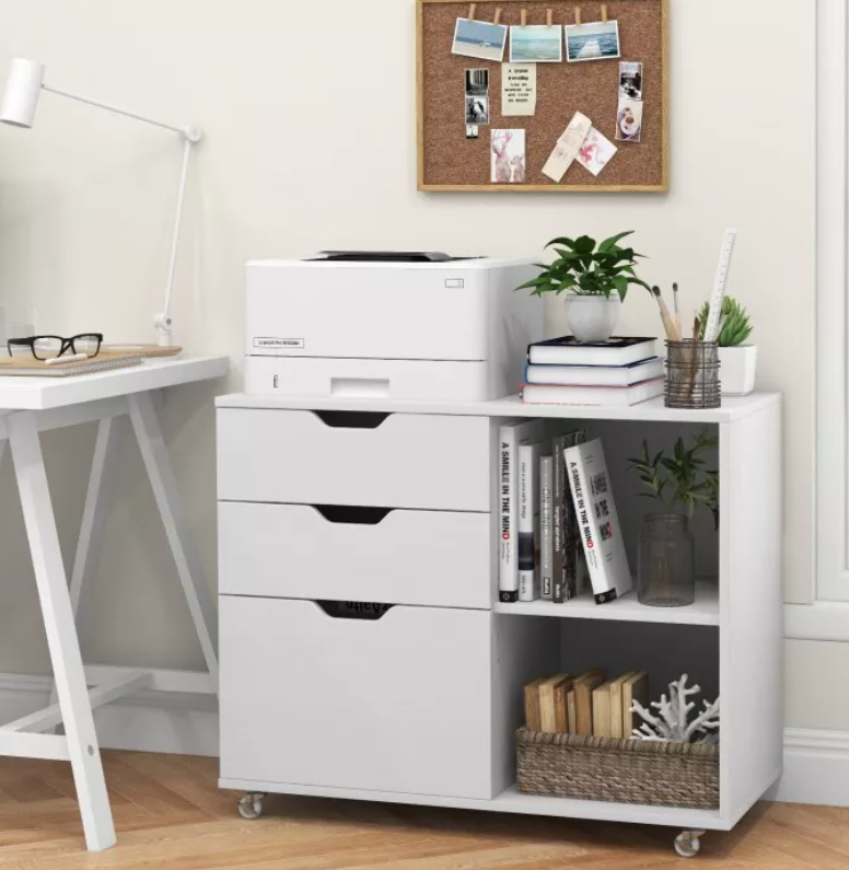 COAST Armoire à archives mobile avec 3 tiroirs coulissants - Jusqu'à 130 kg - Réglable - 81 x 40 x 66 cm - Blanc