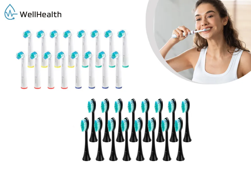 Wellhealth - Lot de 16 - têtes de brossage universelles pour votre brosse à dents électrique - Noir