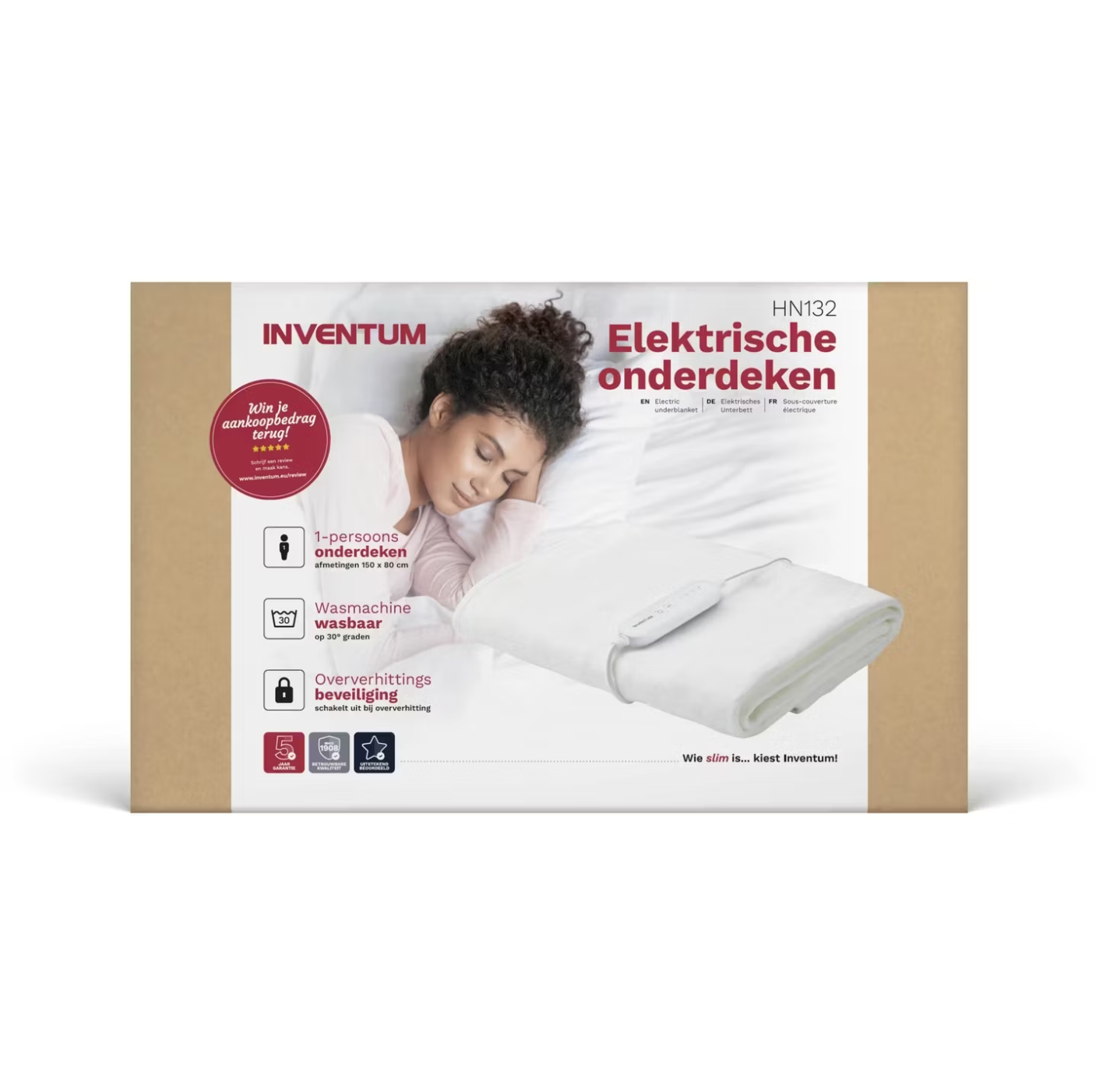 Couverture électrique Inventum HN132 150 x 80 cm Polaire blanche - 4 niveaux de chaleur avec minuterie