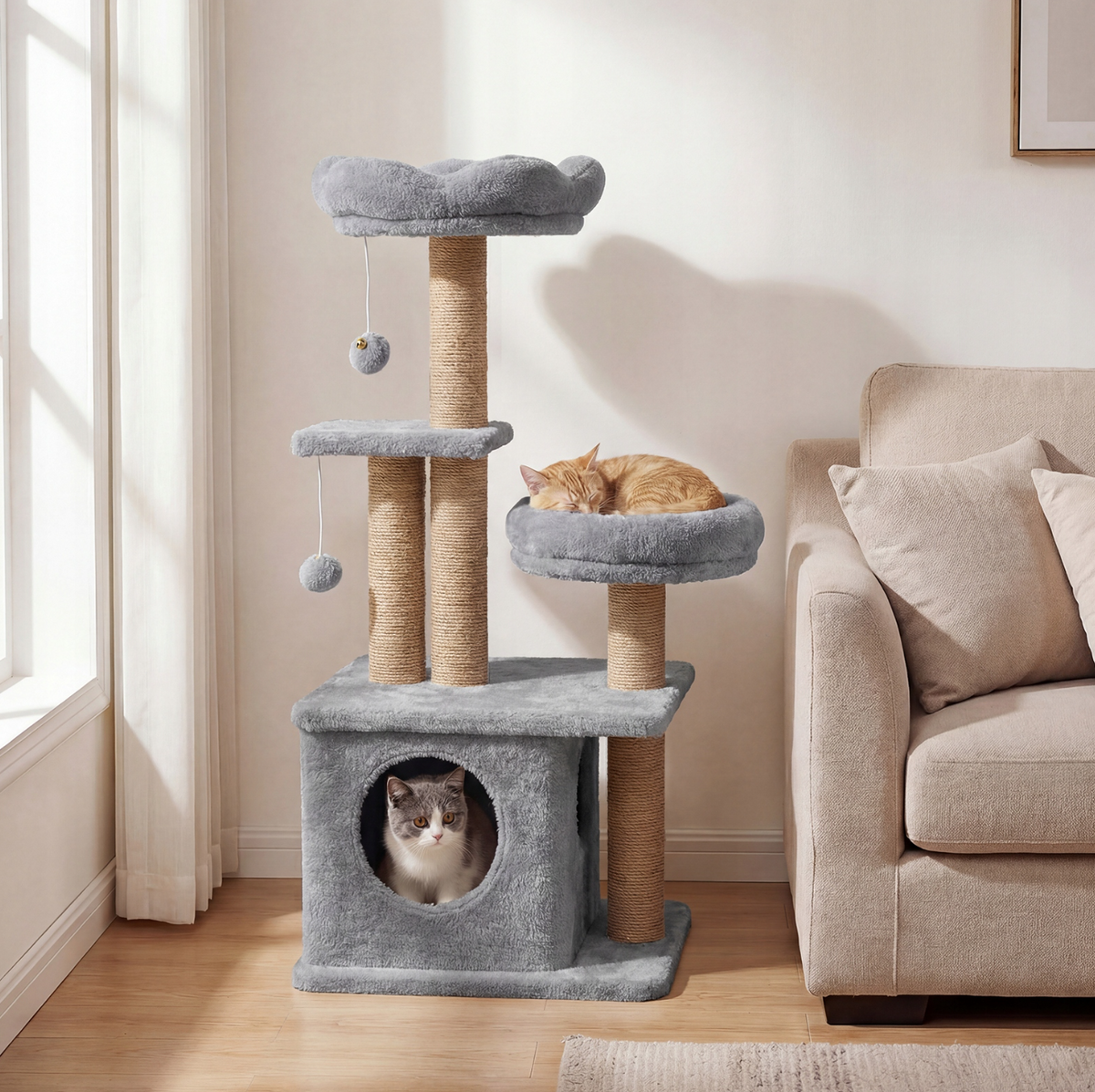 Griffoir Coast Gris - 96 cm de haut - Avec maison, chaise longue et 2 boules de jeu