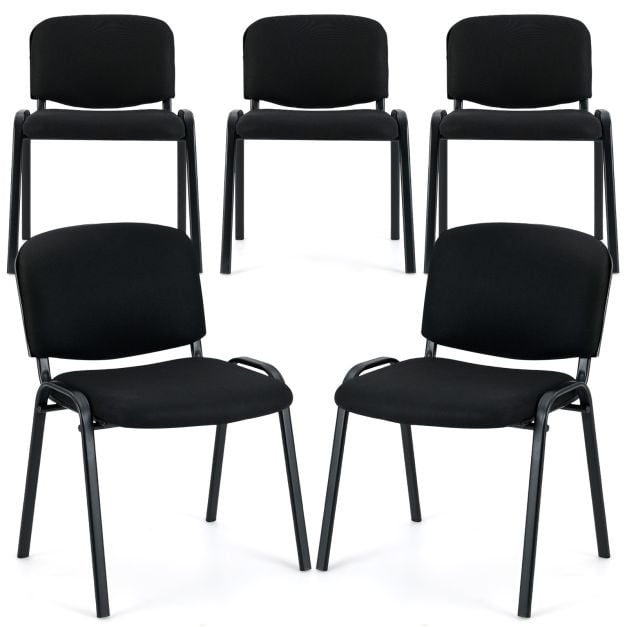 Coast Meeting Chairs Set - Stackable - Ergonomic - Linen - Metal - 5-Piece - Black