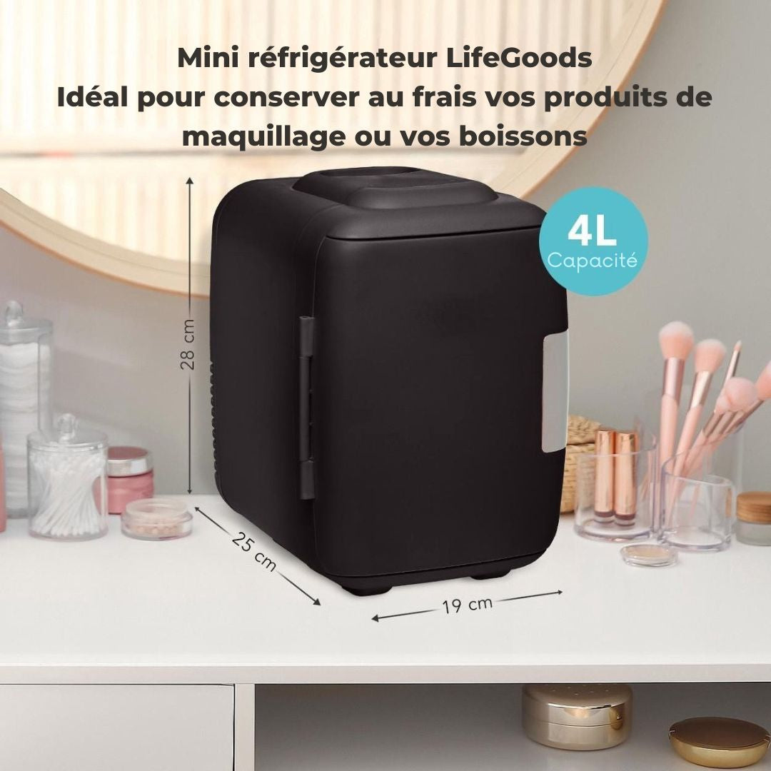 Mini réfrigérateur LifeGoods - 4 litres - Maquillage et Beauté Soins - 100/240V / 12V Car Plug - Noir