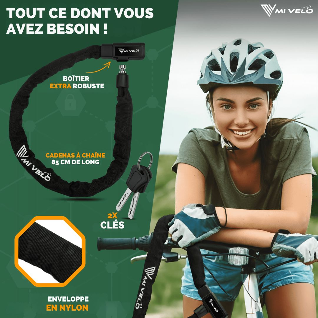 Chaîne de vélo MIVELO - Serrure à clé - 85 cm - Acier - Noir