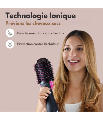 Brosse Soufflante - Auronic - Brosse coiffante - 3 en 1 - 1000W - Noir/Rose
