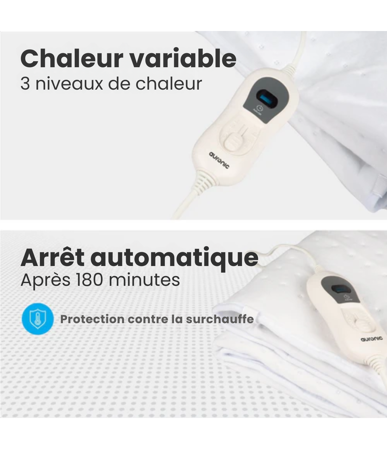 Couverture chauffante électrique - Auronic - 1 personne - 150x80cm - Blanc