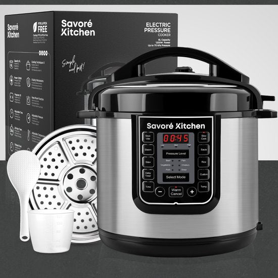 Autocuiseur Savoré Kitchen - 6L - Sans PFAS - Multicooker - couleur argent/noir