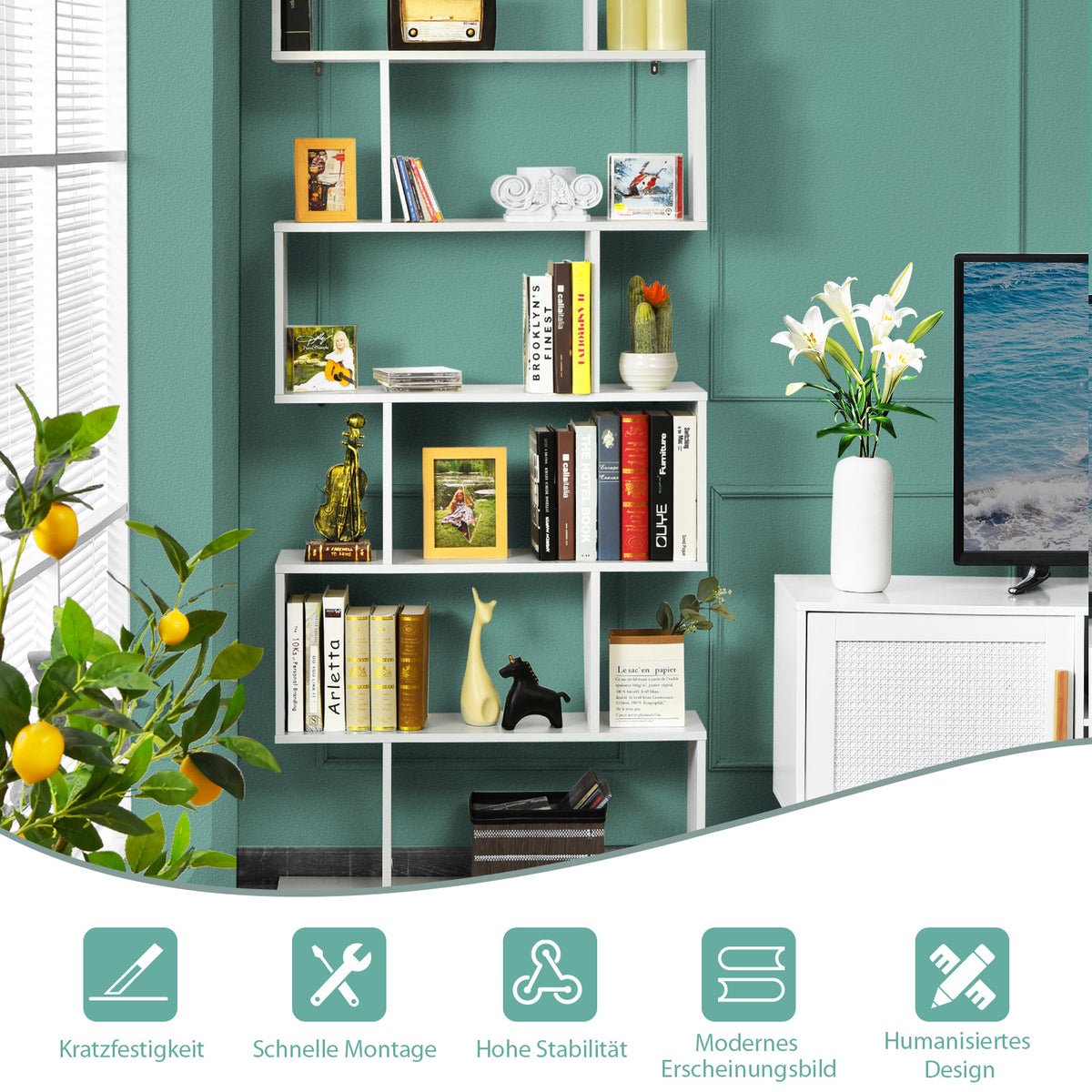 Coast Standregal 6 Level S-Shape BOOKROOM étagère de rangement en bois couleur au choix-blank