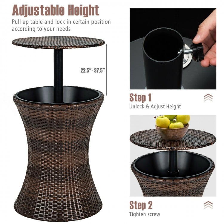Table de bar cooler réglable en hauteur - Marron - 17,5 x 17,5 x 22,5 -37,5 (L x l x H)