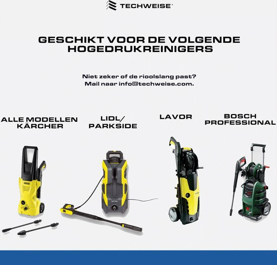 Techweise - Tuyau d'égout pour Kärcher - 15M - Avec tête rotative et avancée