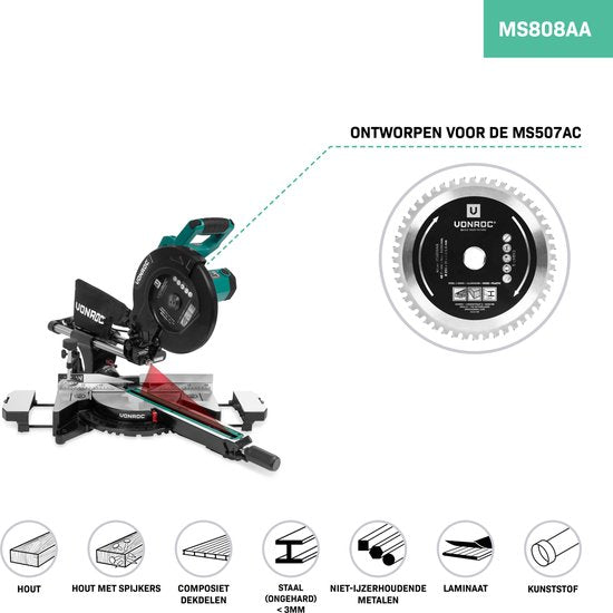 VONROC Lame de scie multi-matériaux - 255 x 30mm - 48 dents - Pour bois, aluminium, plastique et acier - Pour MS507AC