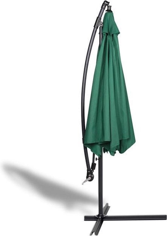 909 OUTDOOR Parasol suspendu vert foncé 2,5 m de haut, Parasol de jardin avec armature et housse en acier, Parasol avec manivelle et fonction d'inclinaison, Diamètre 300 cm