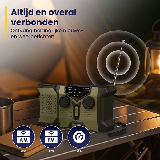 ODESSEY Radio d'urgence solaire rembobinable - 2000 mAh Powerbank - Lampe de poche - Radio portable - Kit d'urgence