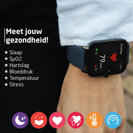 BREND Smartwatch pour femmes et hommes - podomètre, tensiomètre et cardiofréquencemètre - montre de sport - étanche - bleu