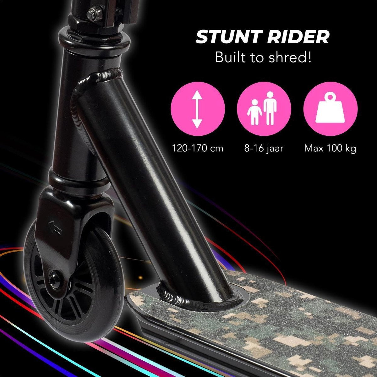 LifeGoods StuntRider - Scooter cascadeur - Étape 8+ Years - Roues 100mm - Garçons/Filles - Noir