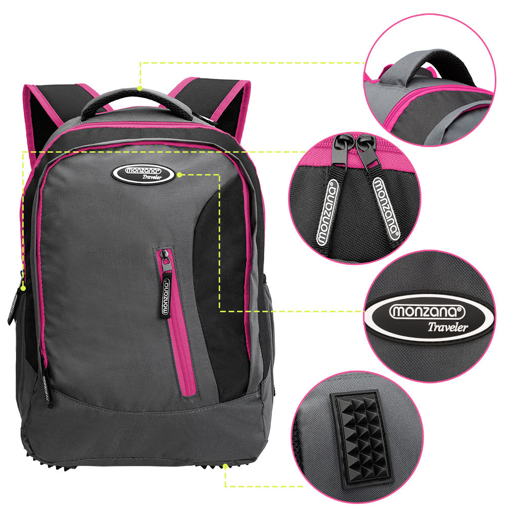 Rugzak voor Laptop 34L met USB-poort en 15,6" Laptopvak– Grijs / Roze