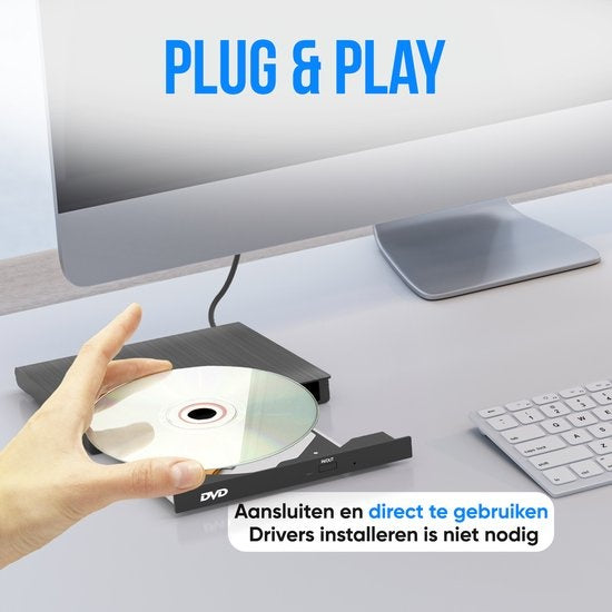 Strex External DVD Player And Burner - Avec pochette - CD/DVD - Plug & Play - USB 3.0 DVD Player - Convient à Windows, Mac et Linux - Lecteur optique