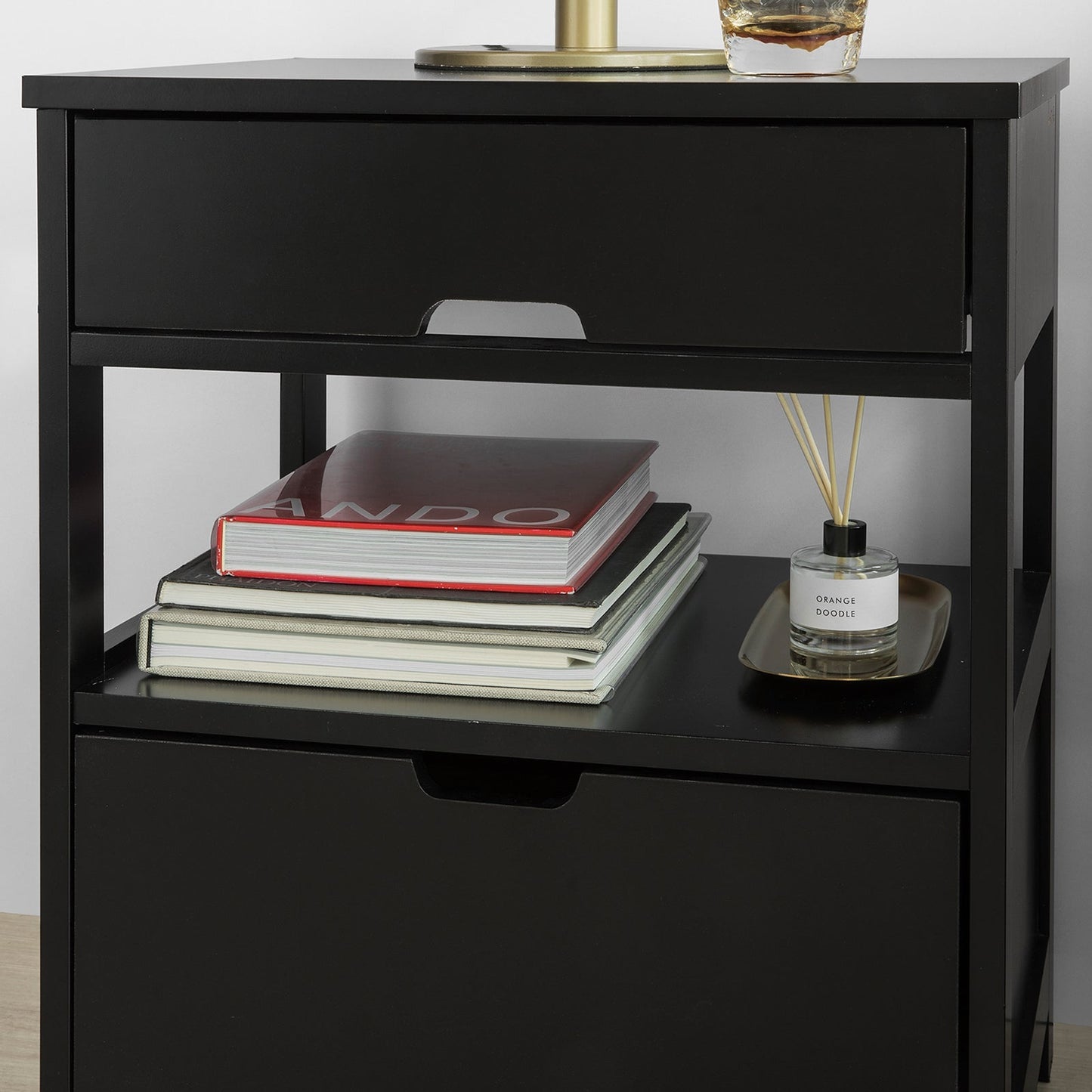 SoBuy Buffet avec 2 tiroirs et 2 étagères - Noir - 45x55x38 cm