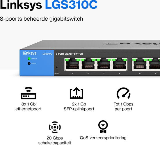 Linksys LGS310C - Commutateur réseau - Géré - 8 ports - 2 ports SFP - Noir