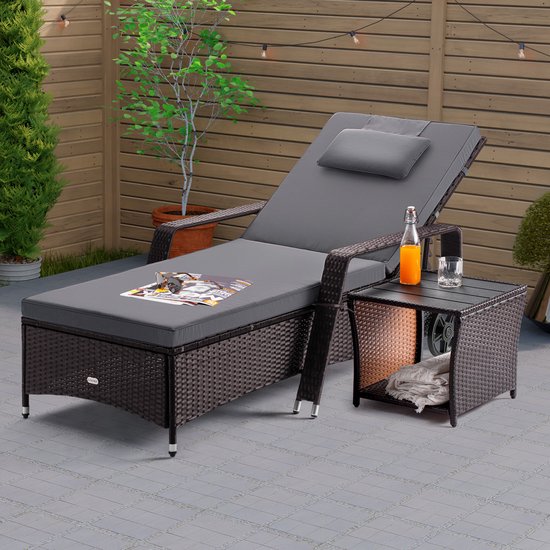 Table d'appoint Casaria Polyrattan - Plateau en WPC 45x45x40cm - Marron