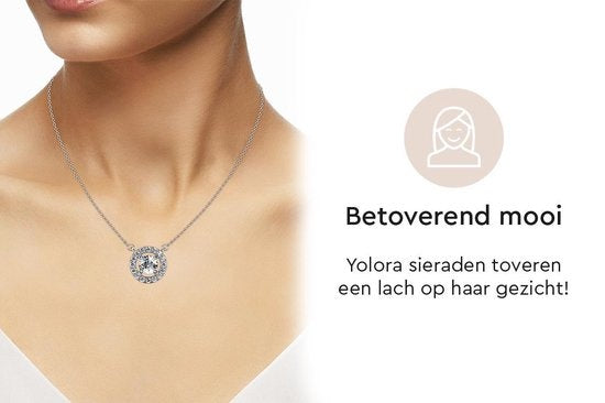 Yolora Collier pour femmes avec pendentif rond et cristaux Kalpa Camaka - couleur argent - plaqué or blanc 18K - Cadeau de fête des mères