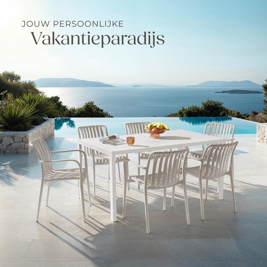 tectake® Lot de 4 chaises de jardin Alcudia - Taupe - Chaises en plastique avec accoudoir - Empilables - Chaises pour jardin, terrasse ou balcon - Résistantes aux intempéries et aux UV - Capacité 120kg par chaise de jardin