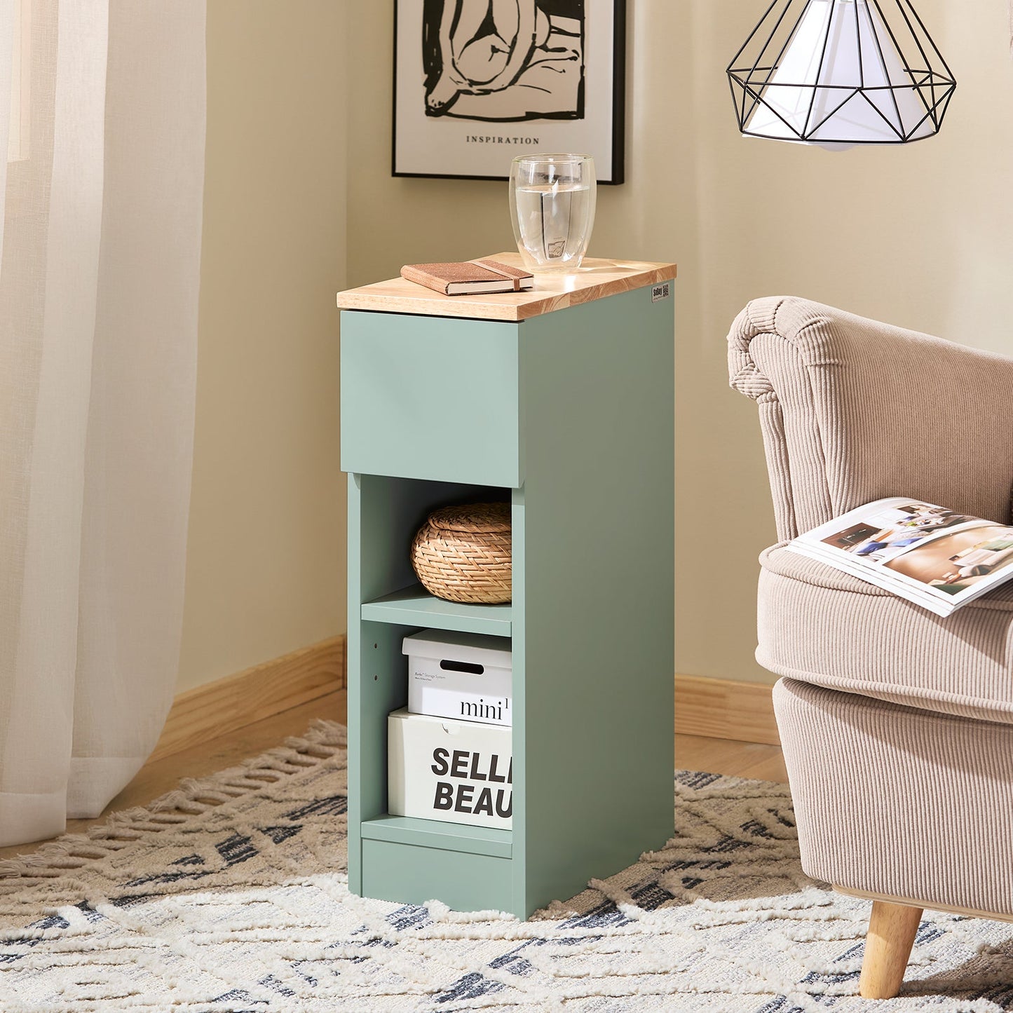 SoBuy FBT111-GR Table de chevet Vert 20x35x60 cm - Table d'appoint compacte avec tiroir