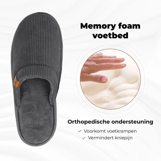 Chaussons Hommes - Chaussons - Taille 44/45 - Gris - Velours côtelé - Antidérapant - Comfeet