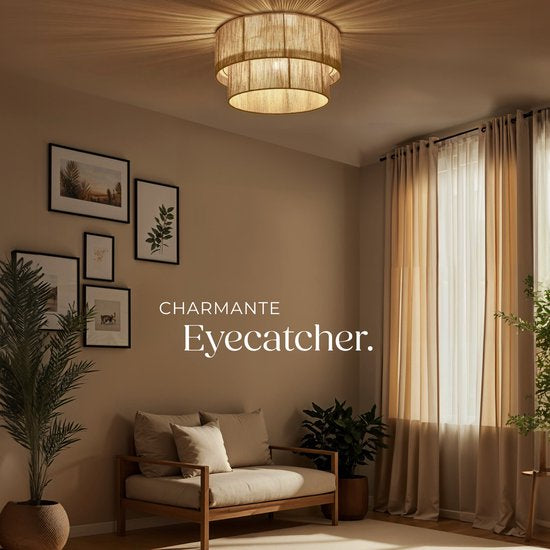 tectake® Plafonnier style Boho- Lampe pendante avec abat-jour en jute - 40W