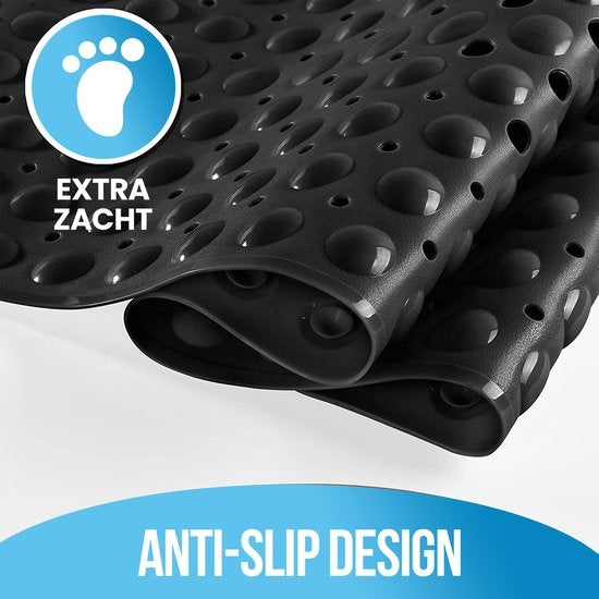 Tapis de bain Avalo / Tapis de douche antidérapant - 100x40CM - Noir - Avec ventouses - Tapis de douche antidérapant pour douche - Tapis de bain
