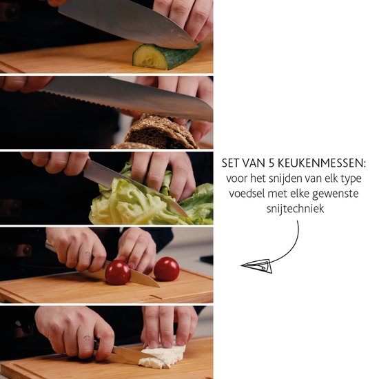 Boska Knife Set Copenhagen - 5 couteaux de cuisine - Pour tout type d'aliments - Design unique - Lavable au lave-vaisselle - acier inoxydable