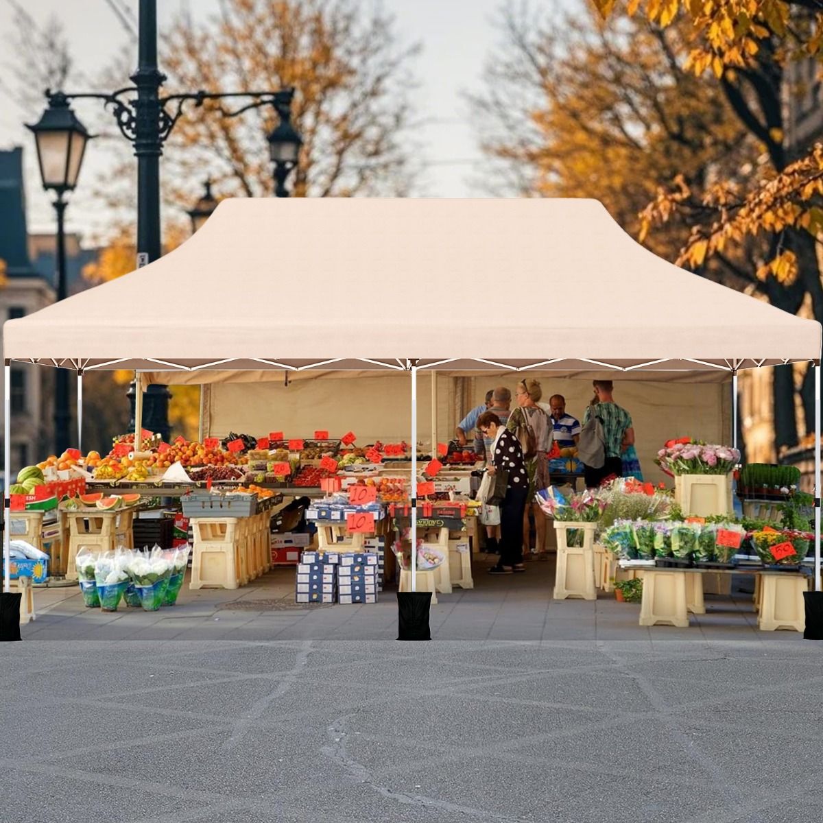 Pavillon de jardin pliable Coast - Tente de fête imperméable - Protection solaire - 300 x 600 cm - Beige