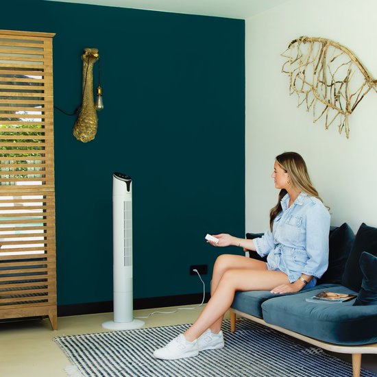 VONROC Ventilateur Luxe - Ventilateur de tour - hauteur 110 cm - télécommande incluse - 3 vitesses - fonction swing - minuterie de 15 heures - blanc