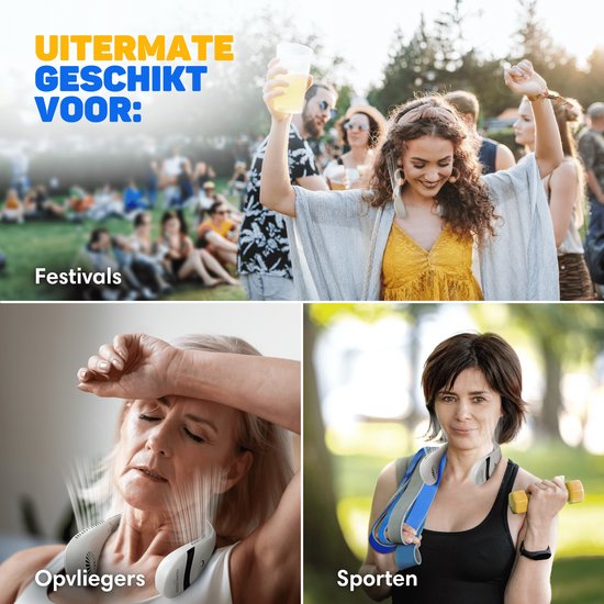 Vulpes Goods® Tech - Ventilateur de cou - Ventilateur de visage portable - Ventilateur USB - Mini ventilateur - Rechargeable - 3 positions - Version PRO