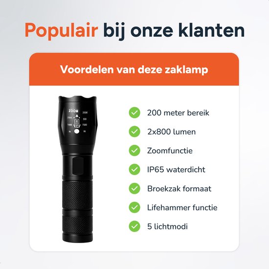 Torche LED rechargeable - 2 pièces - piles incluses - Pour enfants et adultes - Étanche - Mini torches militaires - Proskill