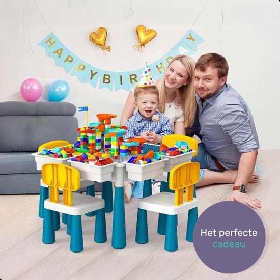 Qwali Table de jeux pour enfants avec chaises - Convient pour duplo, eau et sable - Activités - Set - Table à dessin - Pour garçons et filles - Pour tout-petits - Table de jeux - Bureau - Enfants - Table - Meubles