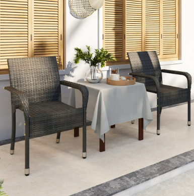 Yaheetech : lot de 2 chaises de jardin en rotin - Gris - 58 x 58 x 84 cm - Empilables, avec accoudoirs