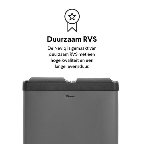 Homra NEVIQ Poubelle à tri sélectif AVEC 2 compartiments - Capacité 2 x 30 L - Poubelle à pédale duo - Gris