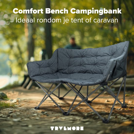 TRVLMORE Chaise de camping - 2 personnes - Pliable - Sac de transport inclus - Chaise de camping - Capacité de charge 240 kg - Gris