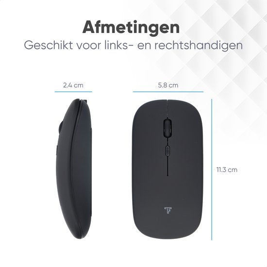 Souris sans fil Trendfield - Souris d'ordinateur rechargeable - Bluetooth - Souris ergonomique avec clic silencieux - Convient à tous les ordinateurs portables - Noir