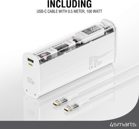 4smarts Lucid Block Powerbank 20,000 mAh - Chargeur rapide 100W - avec affichage numérique - convient pour charger les MacBook/Laptop - Charge rapide et Power Delivery - Blanc