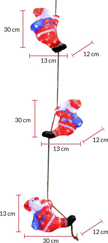 3x Deuba Figurine de Noël Père Noël - LED Acrylique 30cm -Lumière blanche
