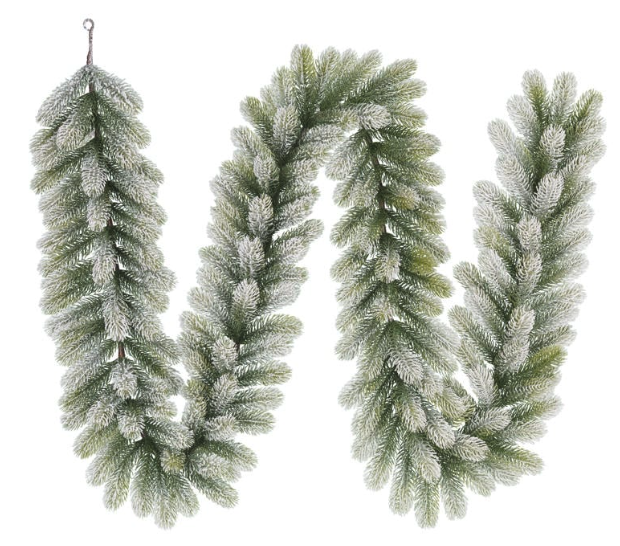 Boîte noire Arbres - Guirlande Nigata - Branches enneigées réalistes - 270 x 20 cm - PE - Vert/Blanc