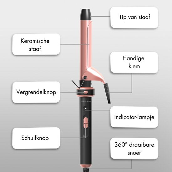 Sansbeauté® Fer à boucler 7 en 1 avec pince et pince gaufrée - Fer à boucler en céramique - 13mm à 38mm - Brosse à sécher les cheveux courts - Brosse chauffante - Pince à boucler - Brosse thermique - Styler les cheveux - Brosse à boucler 5 en 1