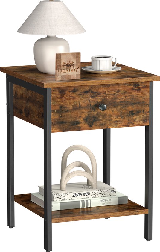 O'DADDY® Nachtkastjes industrieel - bijzettafel - nachtkastje met lade 40 x 40 x 55 cm - bruin