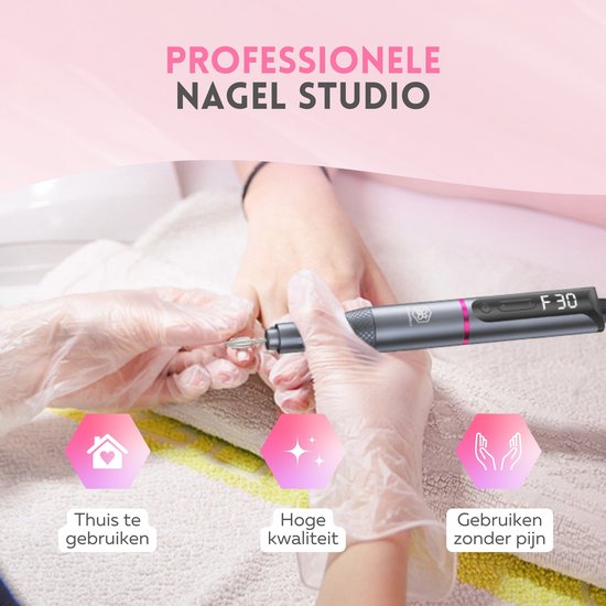 Beeperfect® Lime à ongles électrique sans fil édition Pro - Moulin à ongles - Ensemble manucure et pédicure - Rechargeable - 11 embouts et 60 rouleaux de ponçage - 30,000RPM