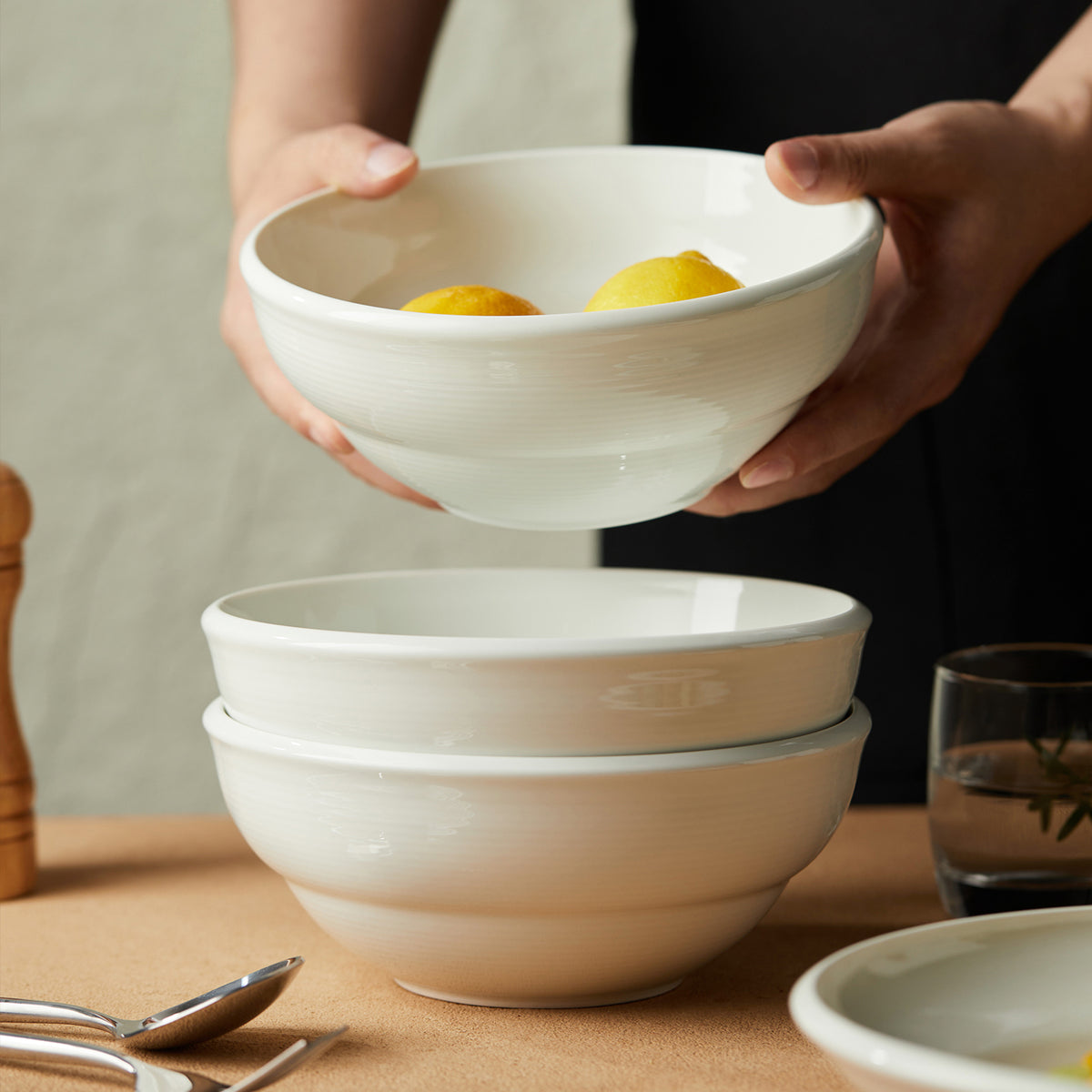 Lot de 6 bols à soupe Jiwoo ZEN - 20 cm (8 pouces) - Blanc