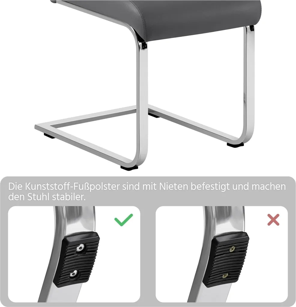 Yaheetech, lot de 2 chaises de salle à manger - Gris foncé - Chaises cantilever en cuir PU avec structure métallique